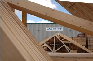 Roof trusses awaiting despatch from factory